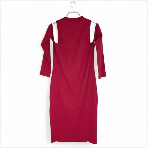 The Drop Rhubarb Red Cutout Shoulder Midi Rib Dress by @ signedblake NWT NEW XXL - Picture 6 of 7
